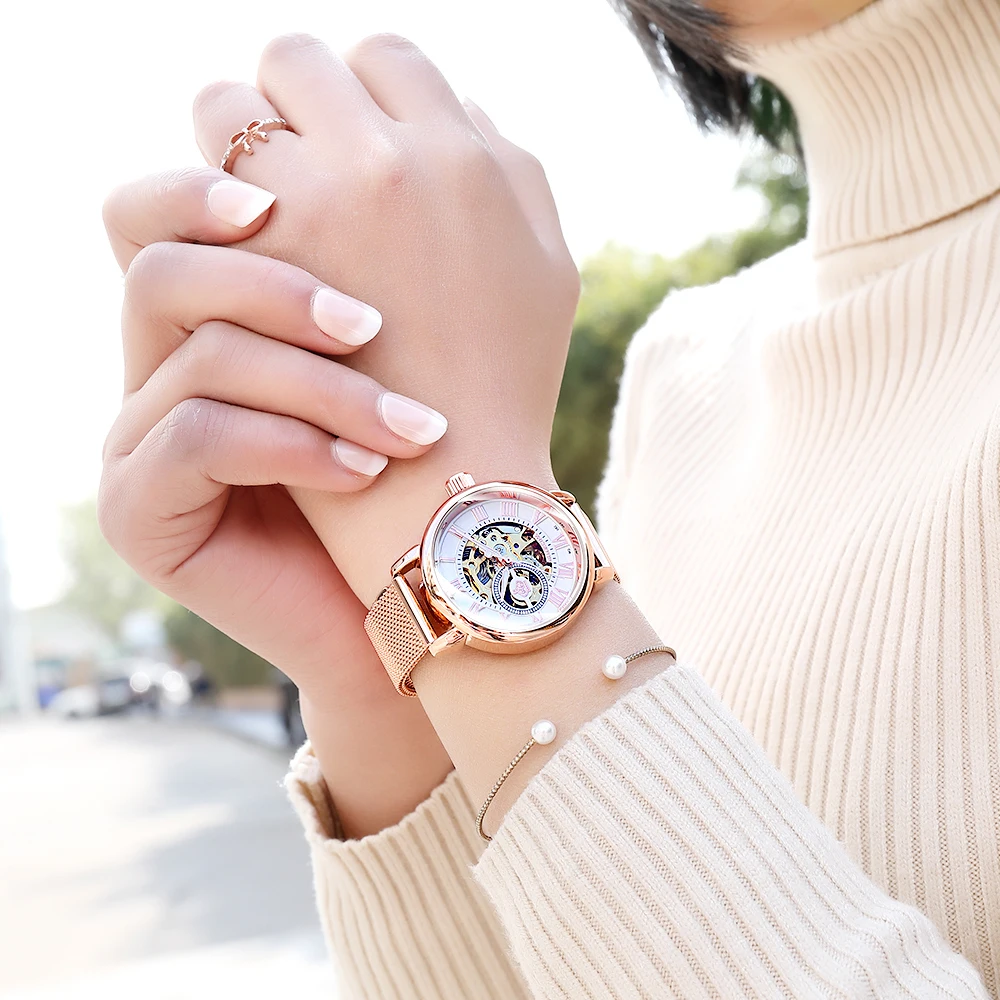 Часы скелетоны ORKINA женские механические шикарные наручные автоматические