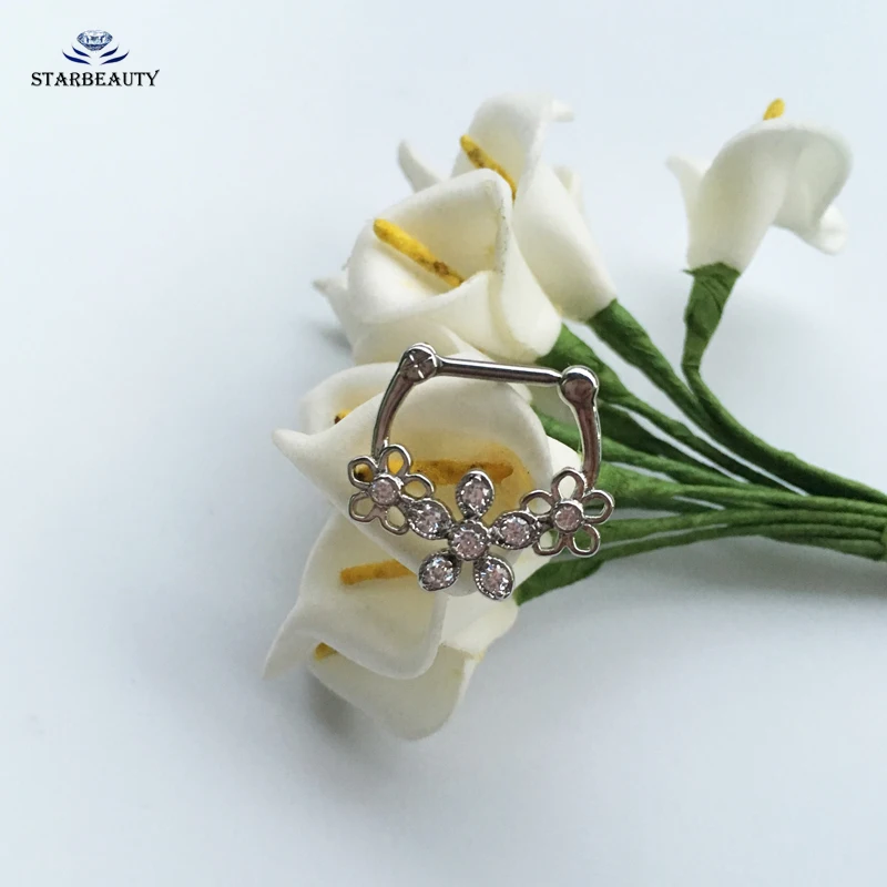 1 шт./лот тройной цветок Нос Кольца шпильки поддельные нос пирсинг Септум кликер