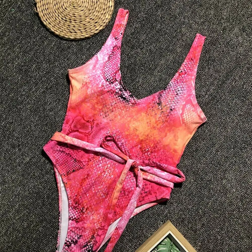 Новинка Женский винтажный купальный монокини с животным змеиным принтом