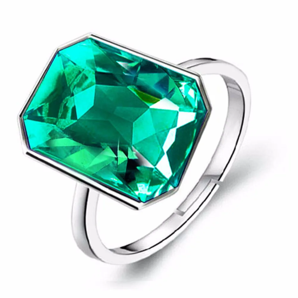 Женское свадебное кольцо с австрийским кристаллом золотистое квадратное 84844|ring