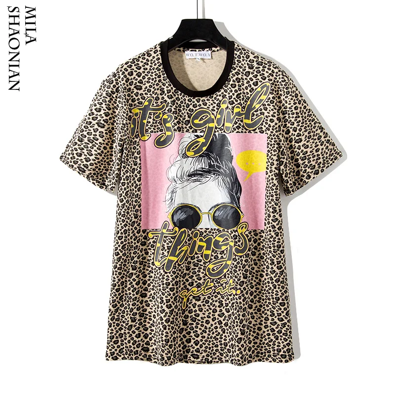 Женские футболки с леопардовым принтом для девочек новинка 2019 года летняя
