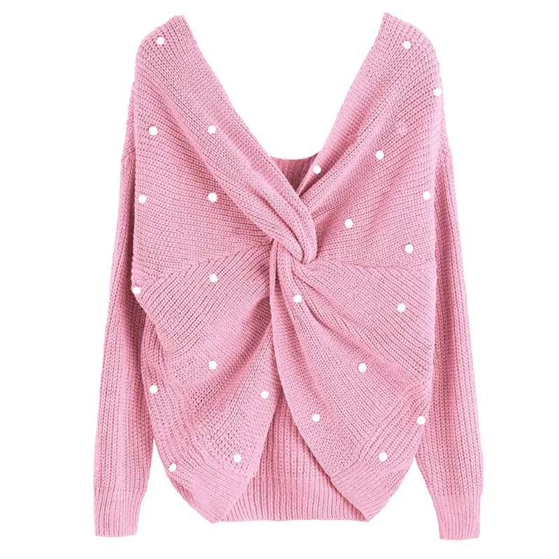 Свободный сексуальный пуловер с открытой спиной свитер Модный жакет для