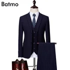 Batmo 2019 Новое поступление высококачественные полосатые повседневные костюмы для мужчин, мужские повседневные полосатые костюмы, куртка + брюки + жилет 999