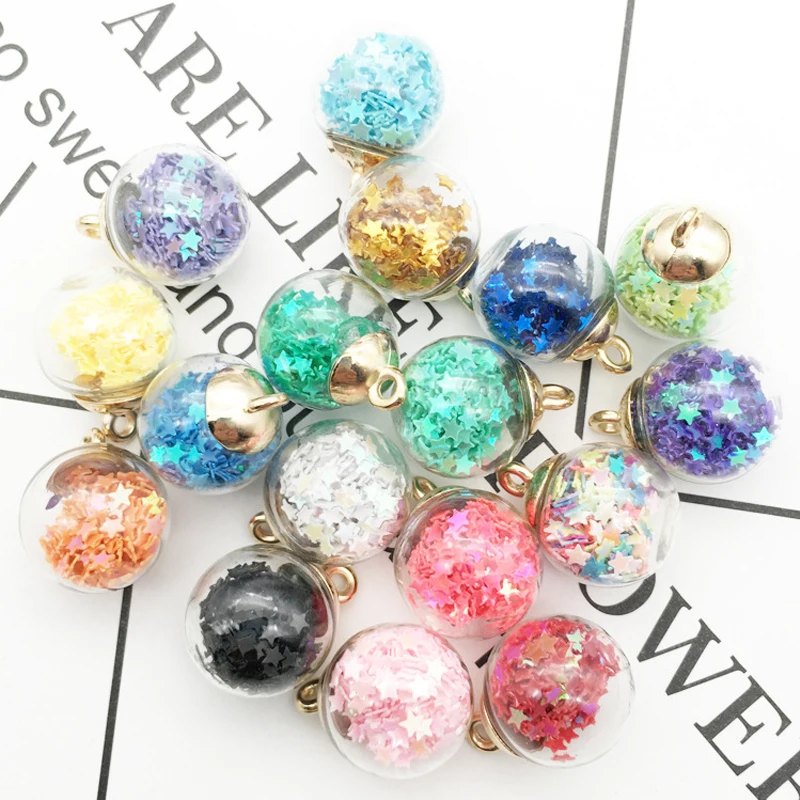 

10pcs 16MM Colorful Transparent Glass Ball Charms Quicksand Star Sequin DIY Pendants Bracelet Hair Jewelry Accessories YZ053