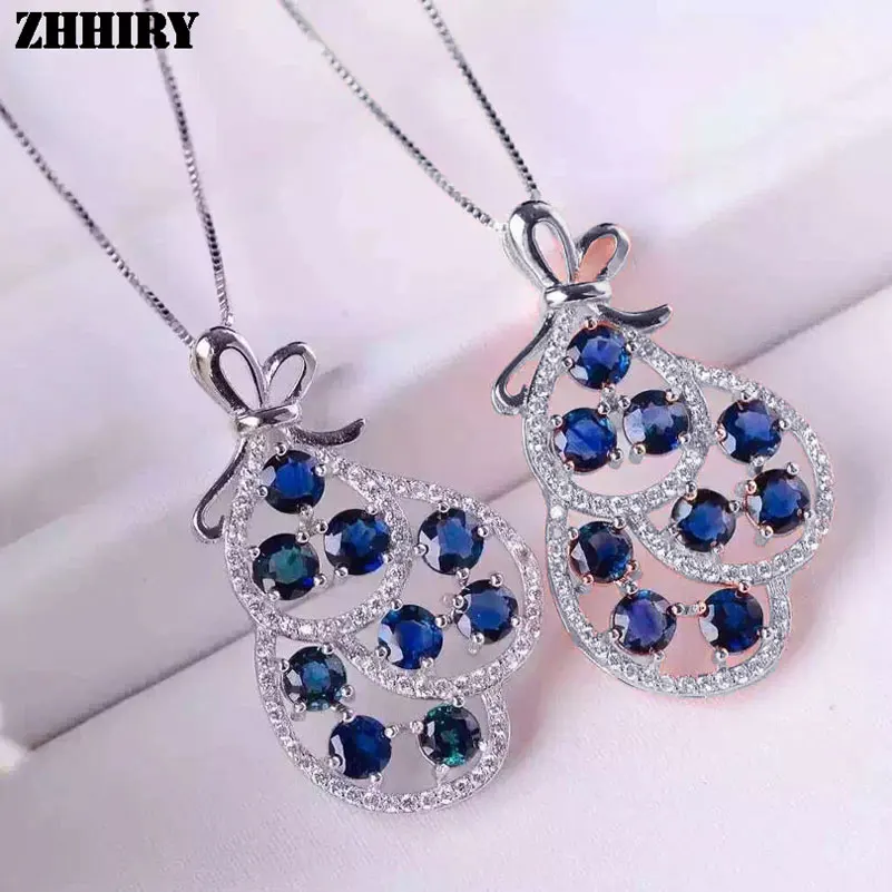 ZHHIRY настоящий натуральный сапфир драгоценный камень Подлинный экземпляр ожерелья с кулоном Твердые стерлингового серебра 925 ювелирные изделия благородный камень рождения