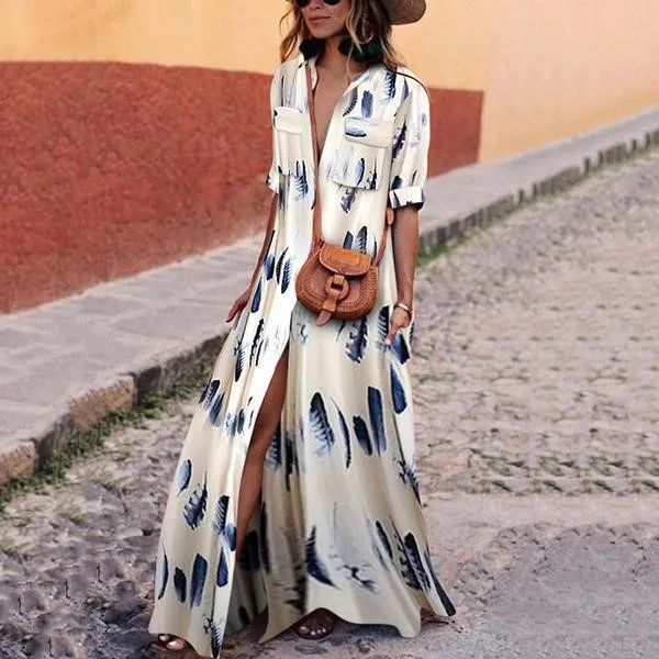 Женское платье макси с коротким рукавом и V образным вырезом|Женские платья| |