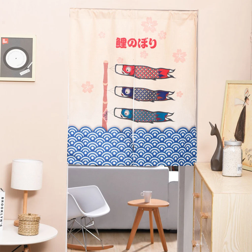 Японский двери Шторы белье хлопок волна с принтом кота для Гостиная Творческий