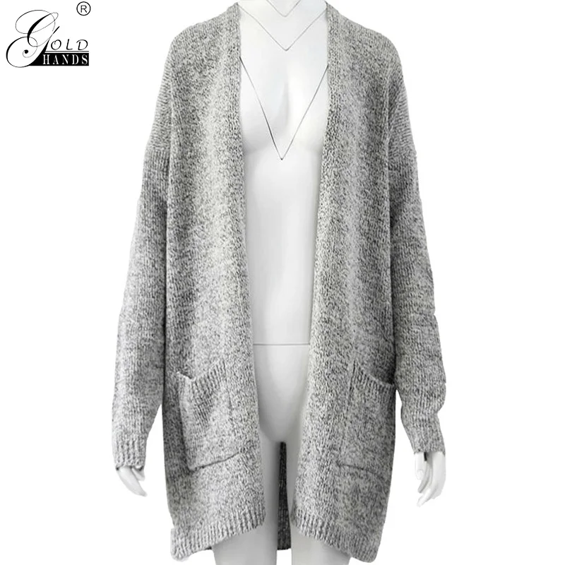 Свободный длинный кардиган золотистого цвета с треугольным вырезом и длинным