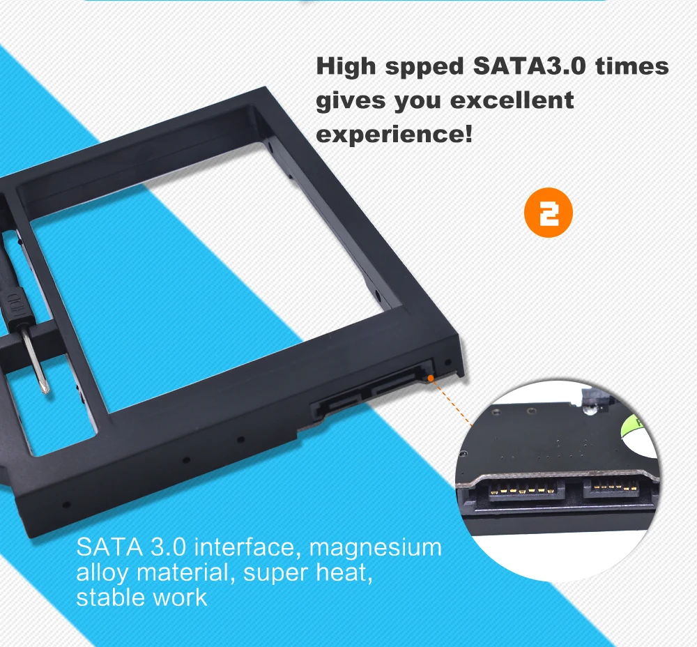 Универсальный пластиковый 2nd HDD Caddy 12,7 мм SATA 3,0 для 2,5 ''7/9/9. 5/12. 5 мм SSD CD DVD для HDD чехол Корпус CD-ROM Optibay