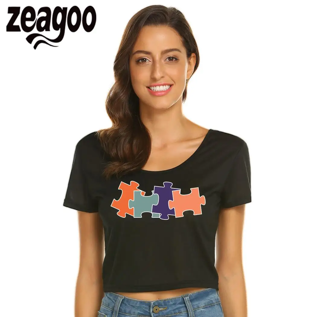 Zeagoo красочные Повседневное круглым вырезом короткий рукав одноцветное открытым