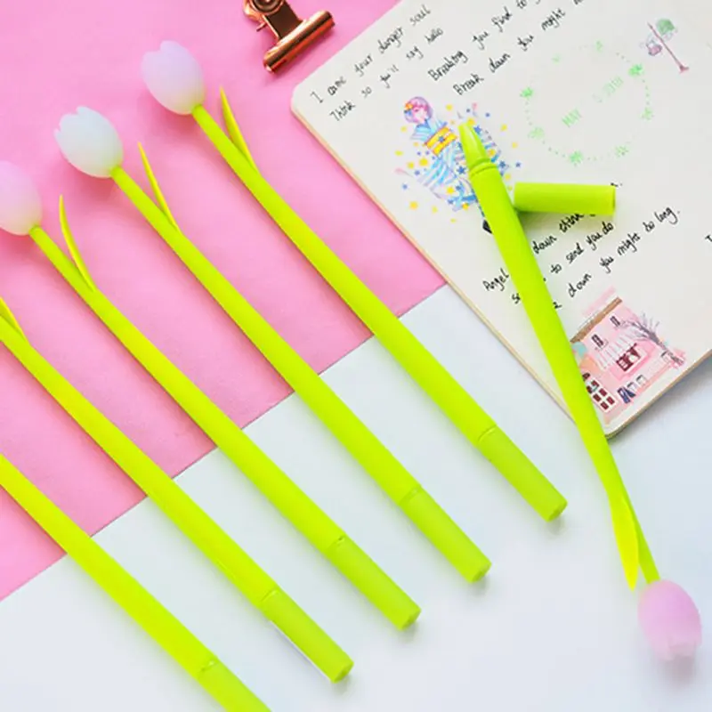 Creative Stationery Gel Pen Light Sensation Tulip Cute Soft Silicone Black 0.5mm Quick-Drying Office Signature Gel Pen Cute Smal