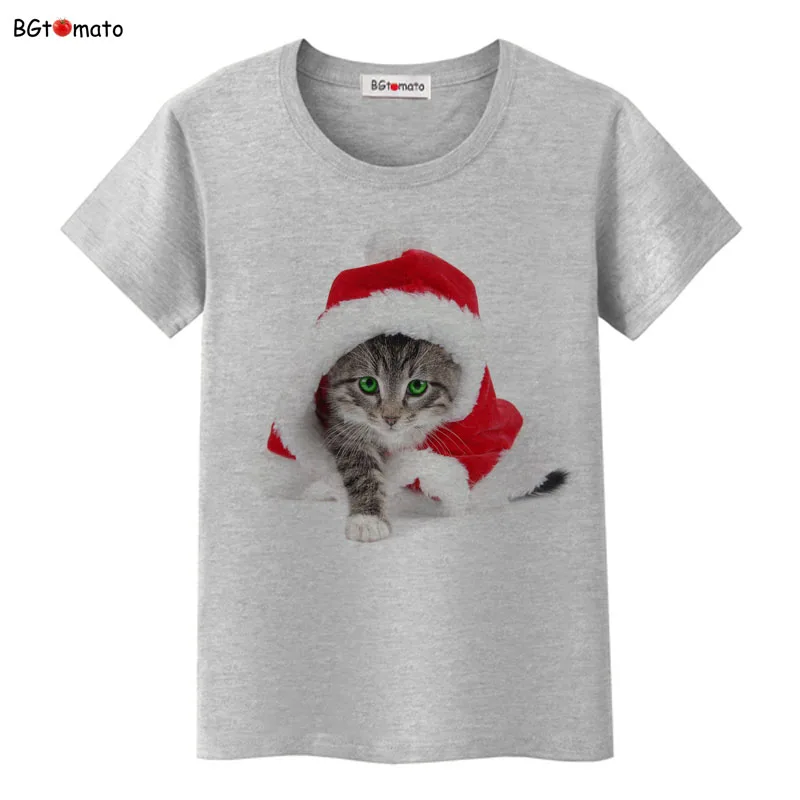Рождественская футболка bgtomato с изображением кошки любимые милые рубашки для