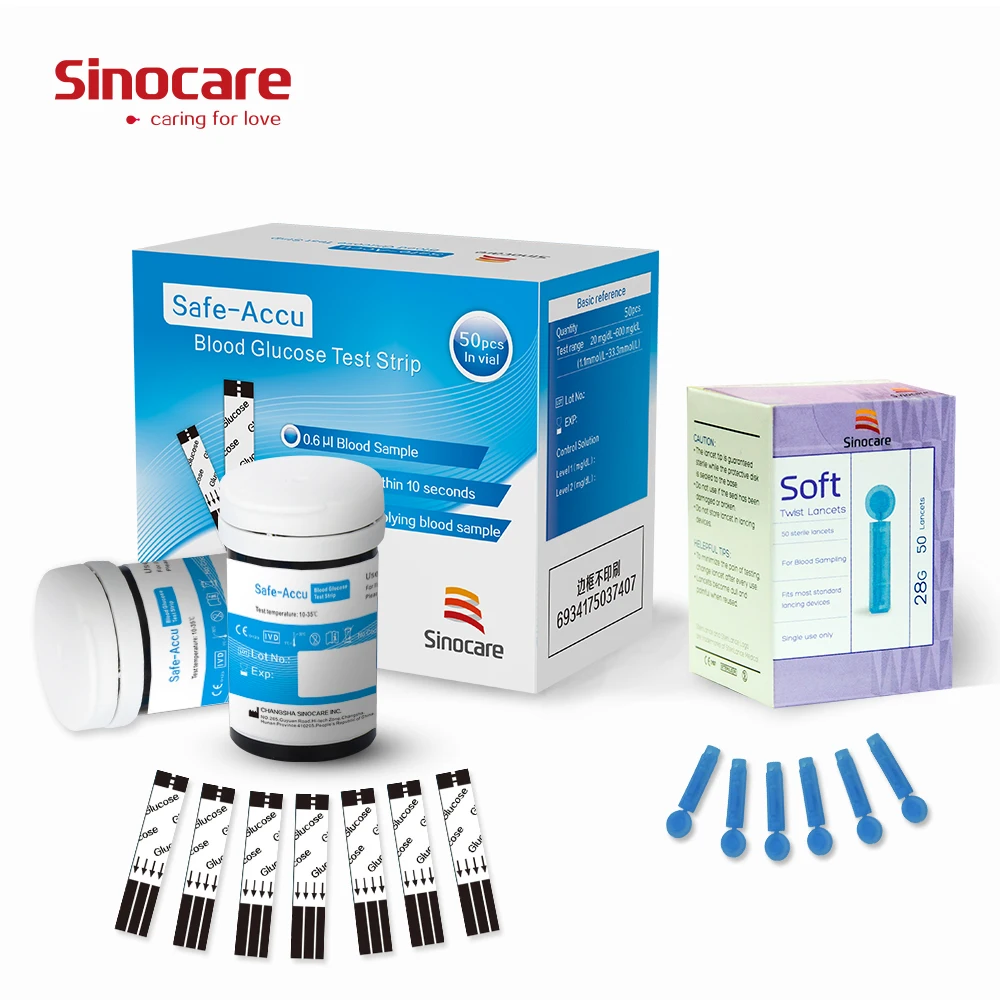 Тест полоски для глюкометра Sinocare Safe Accu 100/200/300 шт.|Уровень глюзы в крови| |
