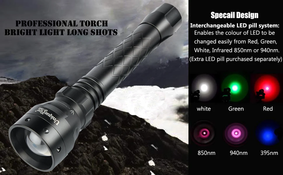 UniqueFire 1502 Zoom инфракрасный светодиодный светильник Вспышка 3 режима ИК 940NM ночное видение 38 мм выпуклая линза фонарь светильник для охоты
