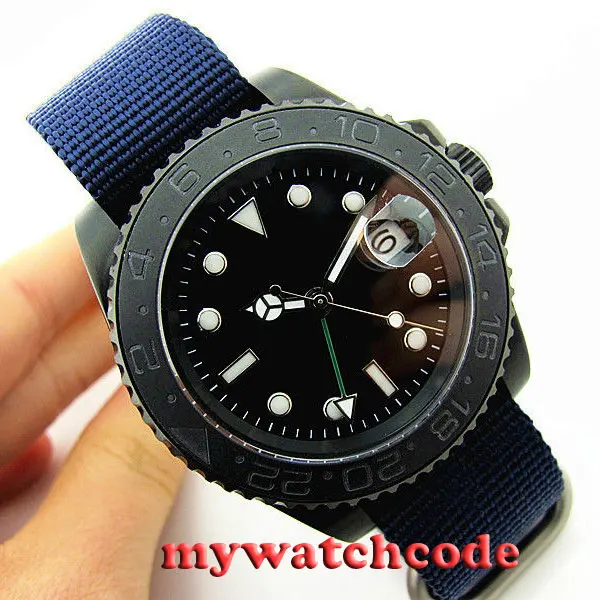 40 мм parnis black GMT керамический Безель PVD сапфировый Кристалл автоматические мужские