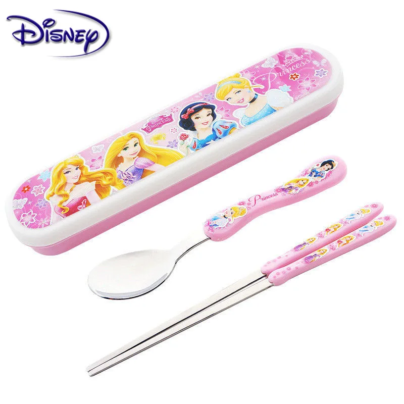 

Обучающая ложка Disney для обучения еде, для детей 1-2 лет, детские столовые приборы из нержавеющей стали, набор ложка и вилка