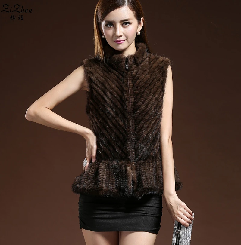 Женский натуральный вязаный жилет из меха норки осенне зимний настоящей женский