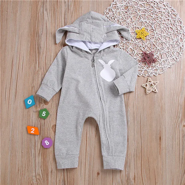 D1202 gray Baby Boys Jumpsuit Spring Long Sleeve Rabbit Ear Cotton Romper Newborn Baby Girls Clothes Easter Bunny Body Suits D1202 - Цвет: D1202 gray