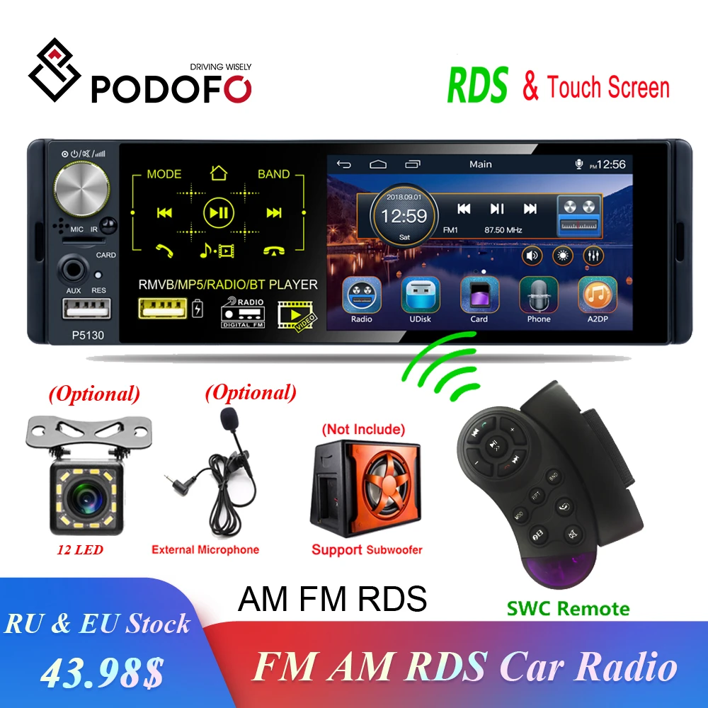 Автомагнитола Podofo стерео система 1 din с поддержкой Bluetooth сенсорным экраном HD 4 &quot FM
