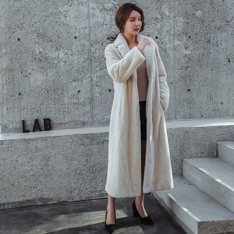 Шуба женская из натурального меха норки Толстая теплая куртка 120 см для осени и