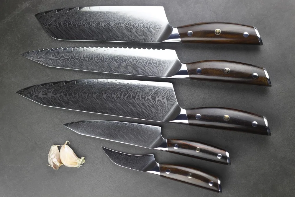 

HAOYE 5 pcs damascus kitchen knife set Japanese vg10 steel chef knife santoku cooking tool Cutlery rosewood handle NEW