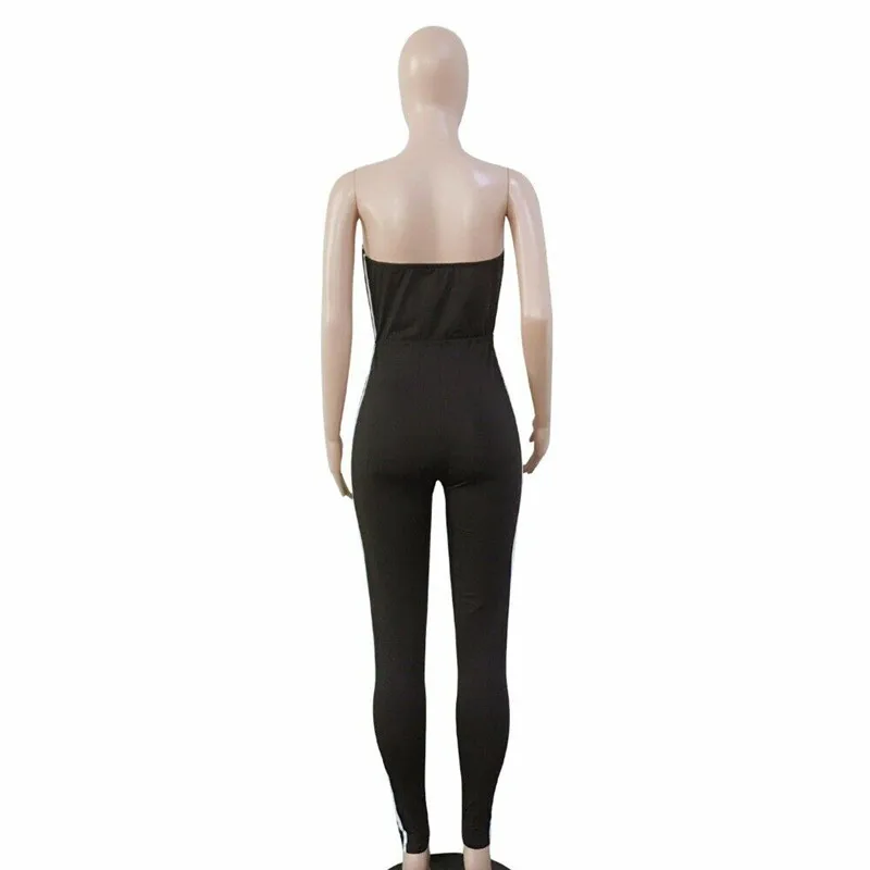 Summer Women Off Shoulder Jumpsuits New Hot Rmpers Ladies Lace Up Side Stripe Bodycon Elastic Romper Bodysuits Casual