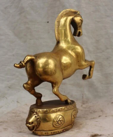 RHS0059 9&quot China Chinese Bronze Carved Animal Sucessful Running Horse Lion Base Statue | Дом и сад