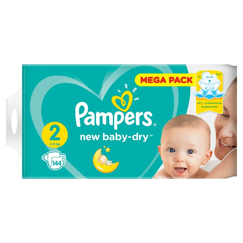 Подгузники Pampers New Baby-Dry 4–8 кг размер 2 144 шт. | Мать и ребенок