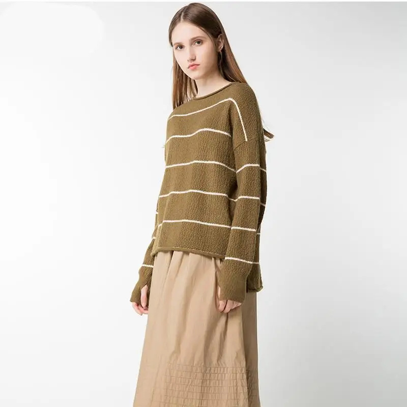 NFIVE Brand 2017 Women Thin Striped Sweaters Europe And America Winter New Long Sleeve Sweater Quality Loose Knitted Pullover | Женская