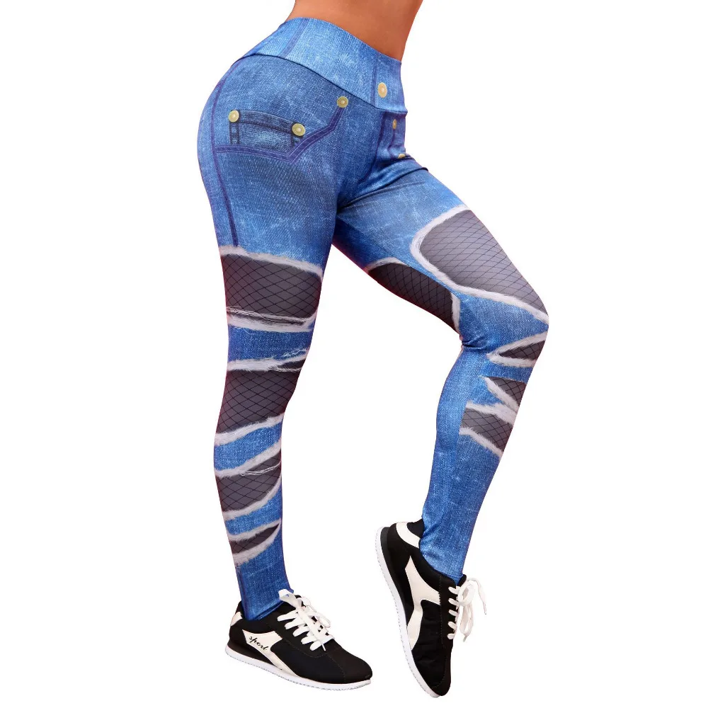 Для женщин кальсоны йоги Push Up хип фитнес джинсы для отверстие печати спортивные
