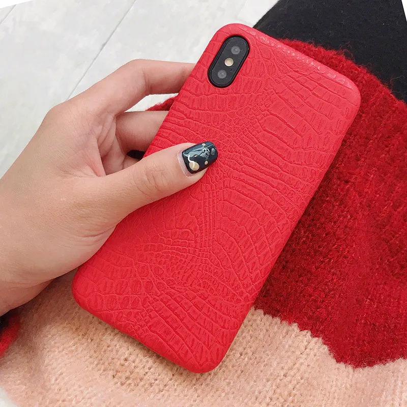 simple red Ремешок на запястье чехол для телефона для iphone Xs Max X XR держатель чехол для iphone 7 8 6 6s plus роскошный крокодиловый узор мягкий чехол - Цвет: simple red