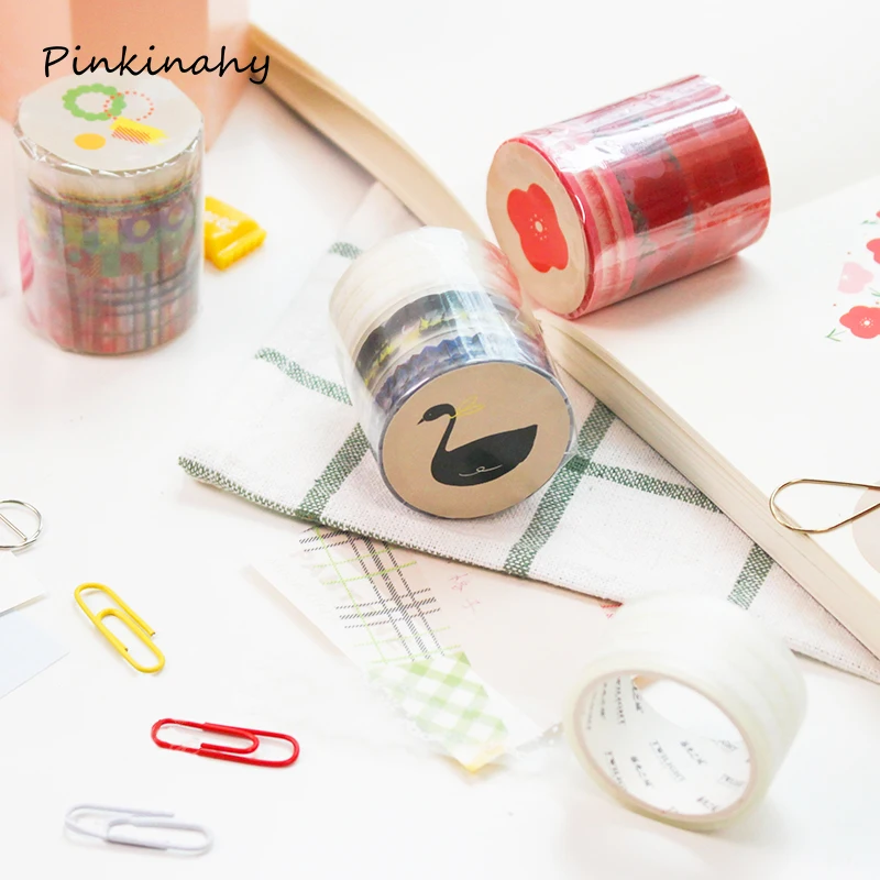 3 рулона Лебедь цветы ПЭТ прозрачный набор декоративного скотча васи клейкая