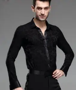 

black Men ballroom Latin T shirt with collar long sleeve short sleeve winter autumn spring