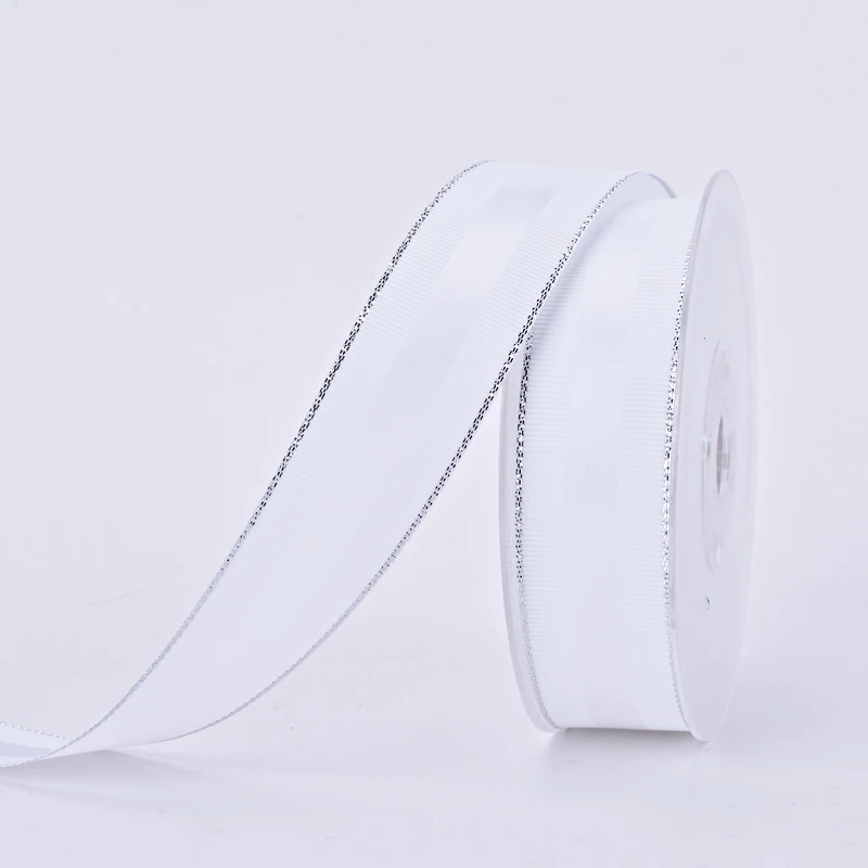 off white 000 YAMA атласная лента с серебристыми краями 100 ярдов 9 16 25 38 мм и 3/8 5/8 1 1-1/2 дюйма, вечерние ленты для волос на Рождество и свадьбу - Цвет: off white 000