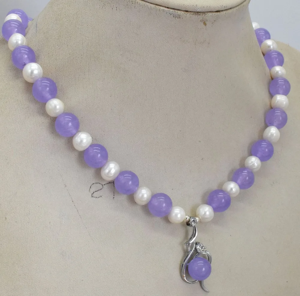 New 7-8mm White Pearl&amp10mm Round Purple Alexandrite Gems Pendants Necklaces 18&quot | Украшения и аксессуары