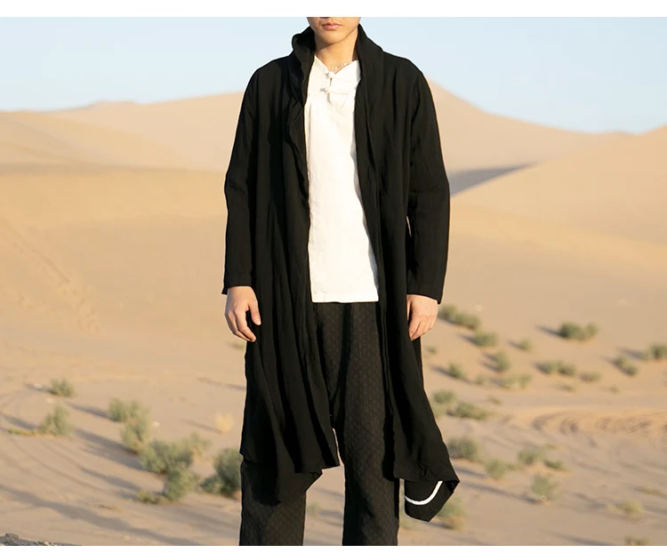 Sinicism Store, Мужской плащ, куртка, Мужская однотонная кимоно, кардиган, мужской харджуку, Осеннее длинное пальто размера плюс, Корейская Черная куртка