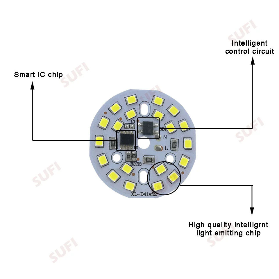 AC220V 3 Вт 5 7 9 12 Светодиодная лампа SMD интегрированный IC драйвер алюминиевая панель
