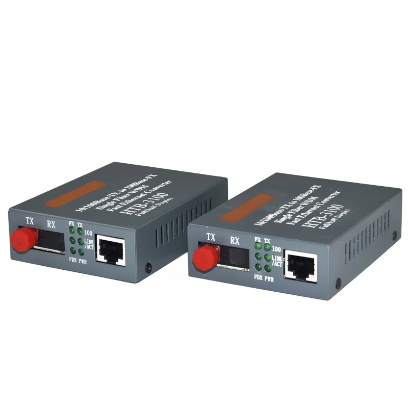 2 шт., 1 пара, 10/100 м, волоконно-оптический медиаконвертер, одиночный оптоволоконный порт FC, 25 км
