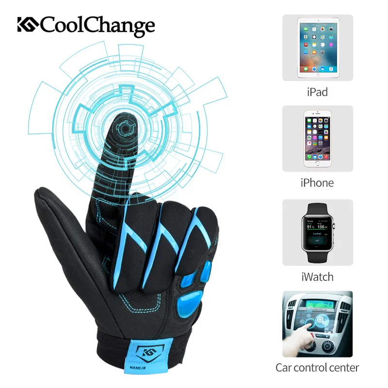CoolChange Bicycle Gloves Winter Thermal Waterproof Bike Gloves Long Finger Touch Screen Wrist Buckle Cycling Gloves Men Women