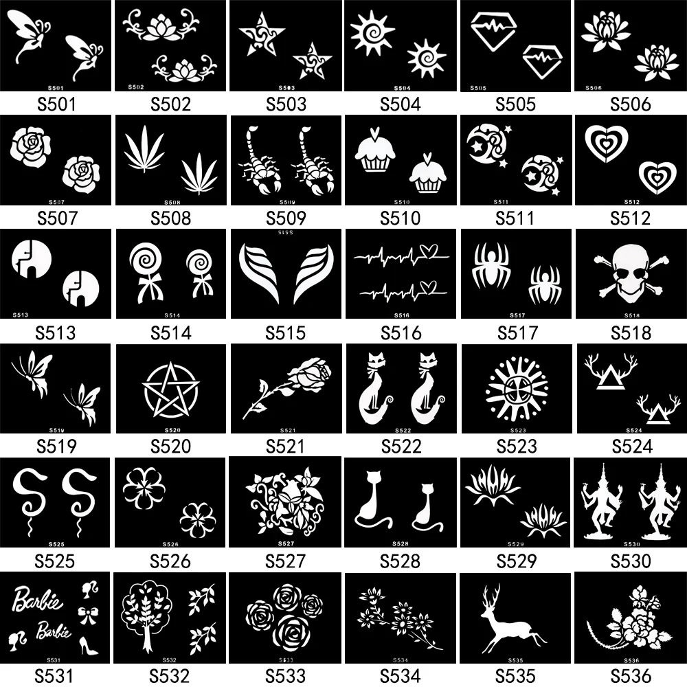 5 шт. маленькие трафарет для татуировки хной + 1 коричневая паста хны флакон 4