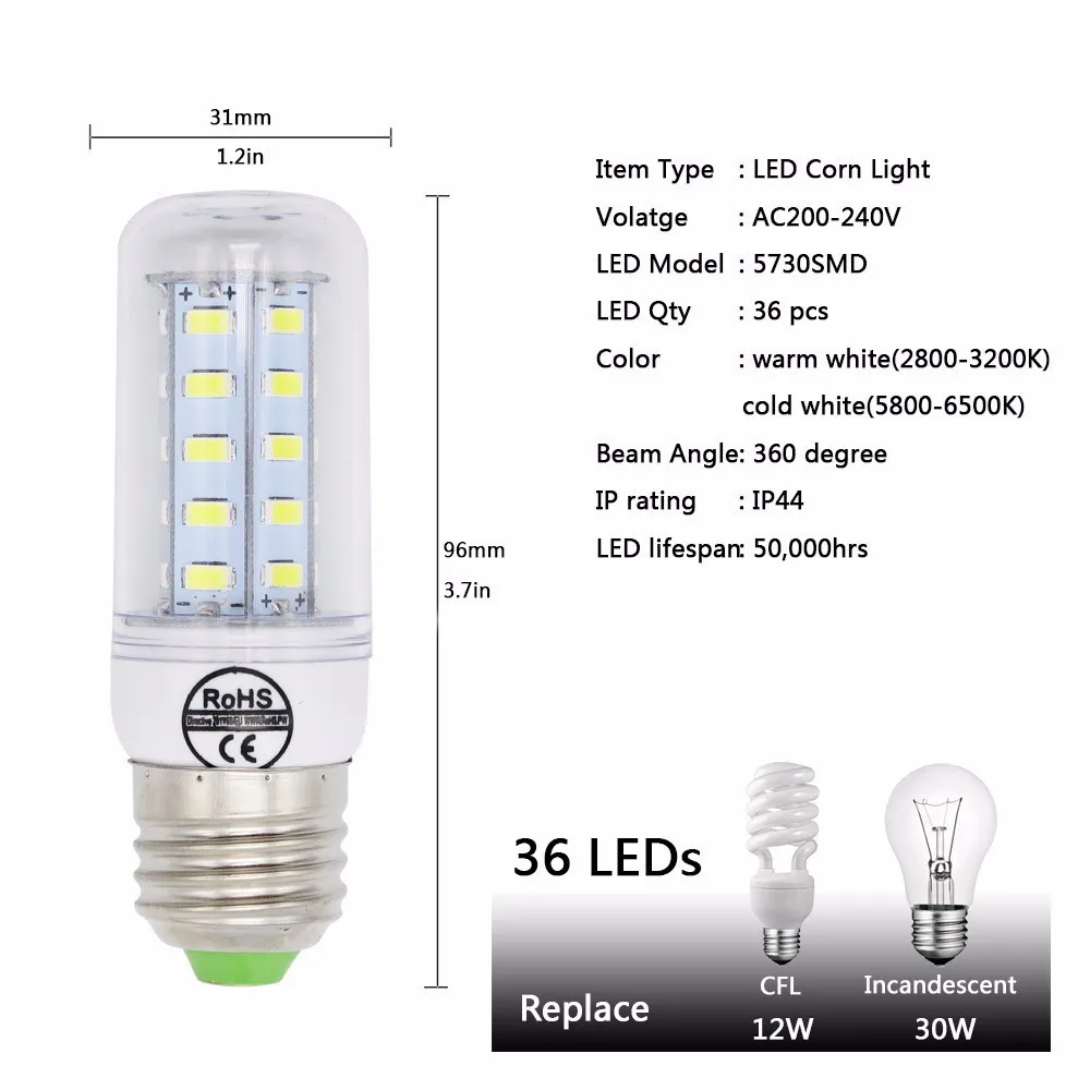 Супер яркий E27 E14 5730 SMD светодиодный светильник 220 В кукурузная лампа 24 30 42 64 80 89 с