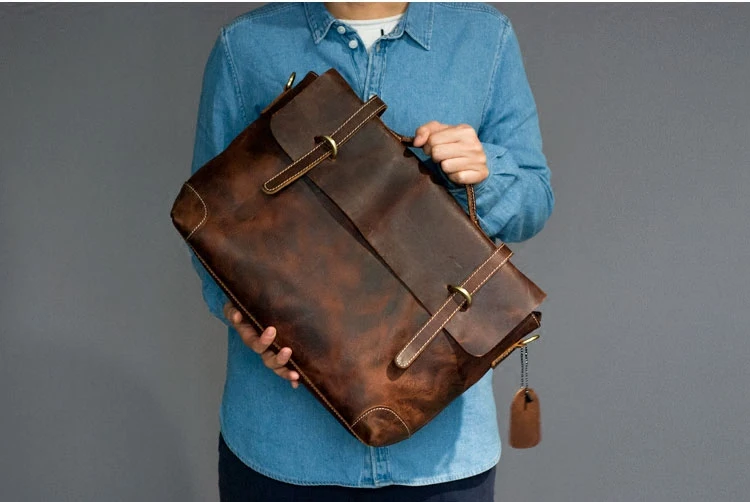 Retro Men Handbags Genuine Leather Shoulder Bag Diagonal 14&quot Laptop Business Briefcase Crossbody Messenger Bags Vintage |