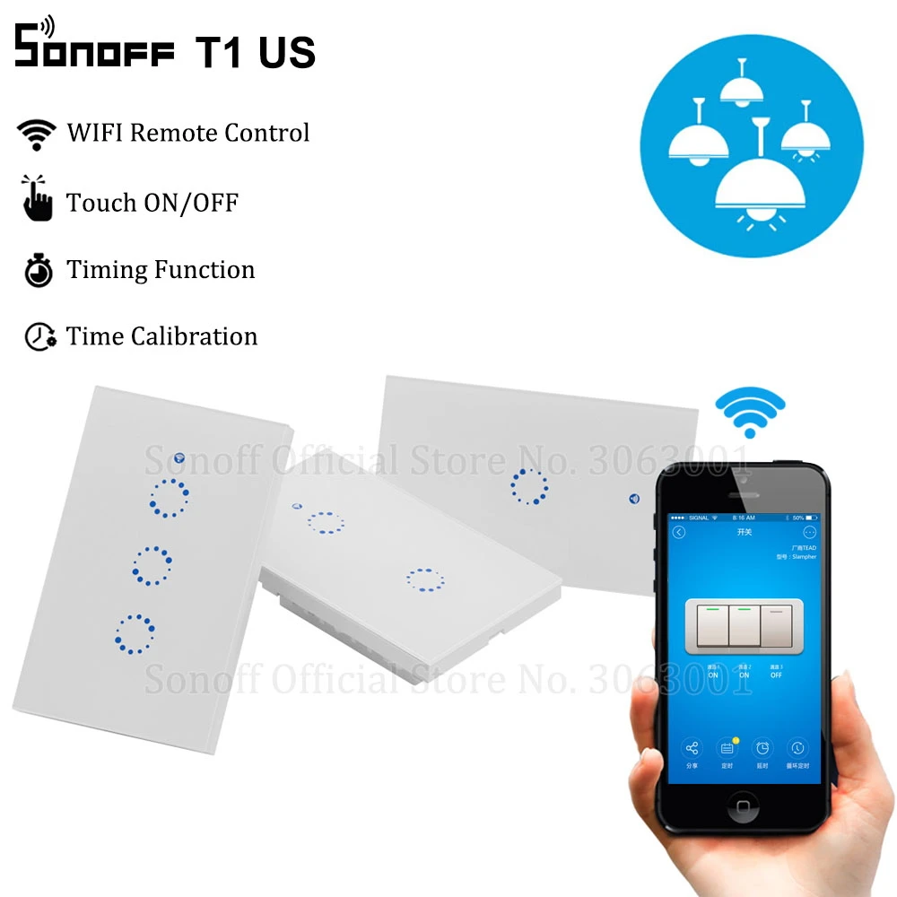 Sonoff T1 US Smart Wifi настенный выключатель света 1 2 3 Gang Touch/WiFi/315 RF/APP удаленный умный дом