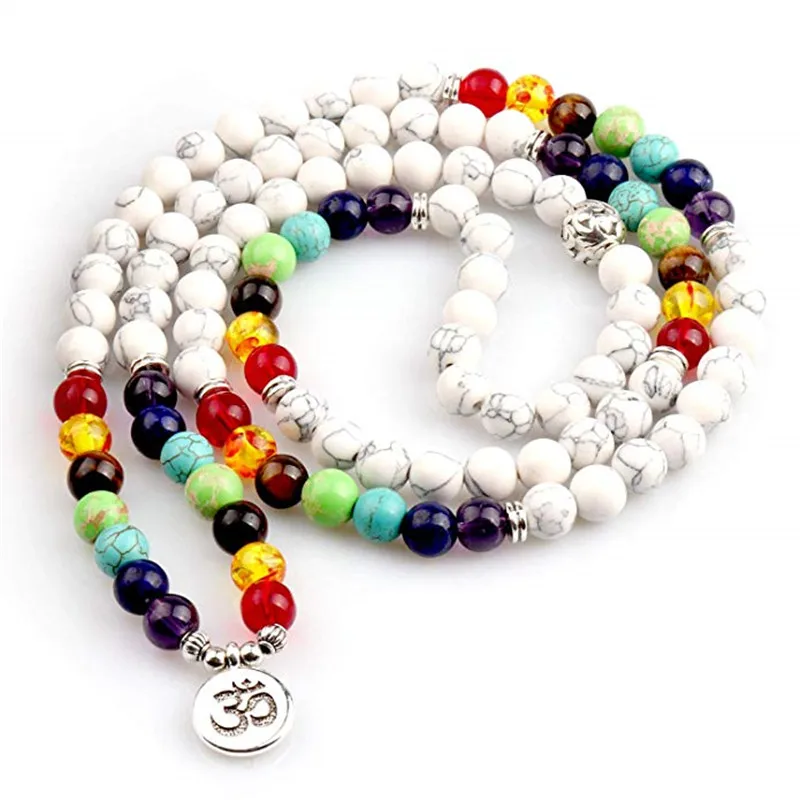 

Natural White Lava Rock Ethnic 108 Mala Beads Tibetan Multilayer Men Bracelets Bangle 7 Chakra Meditation Reiki Prayer