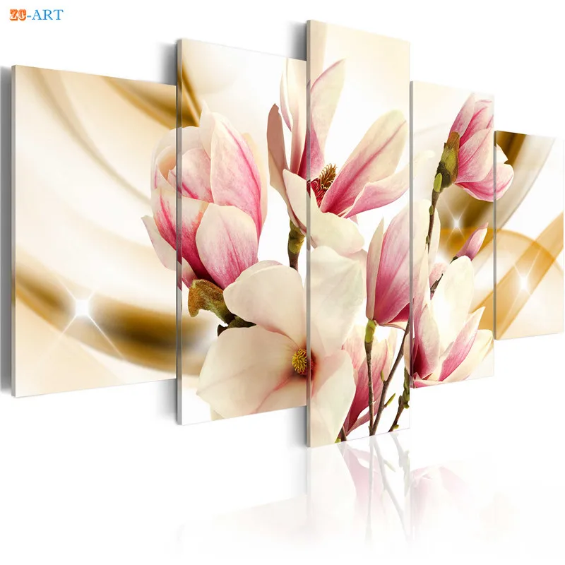 Magnolias Цветы Печать настенная живопись 5 шт. цветок плакат пастельный Холст