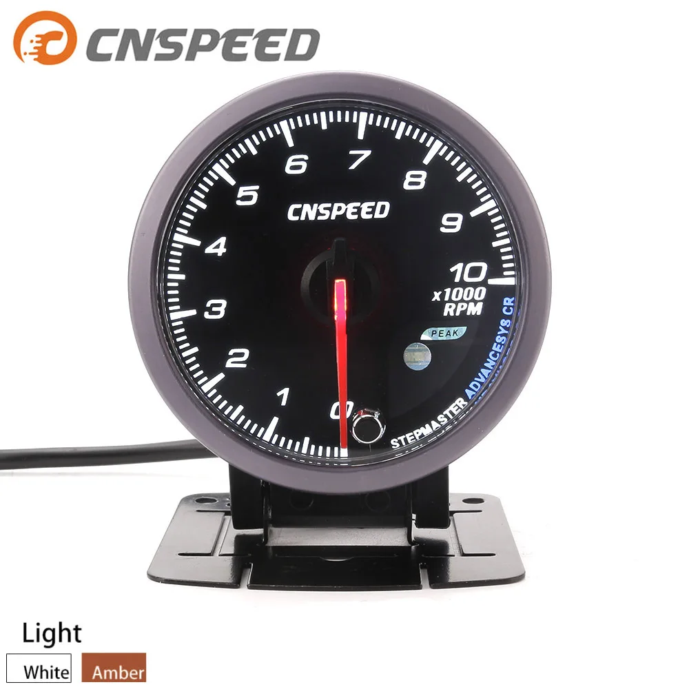 CNSPEED, 60 мм, 12 В, Автомобильный Тахометр, 0-10000 об/мин, черный измеритель оборотов, белый и янтарный измеритель освещенности автомобиля YC101419+ YC100211