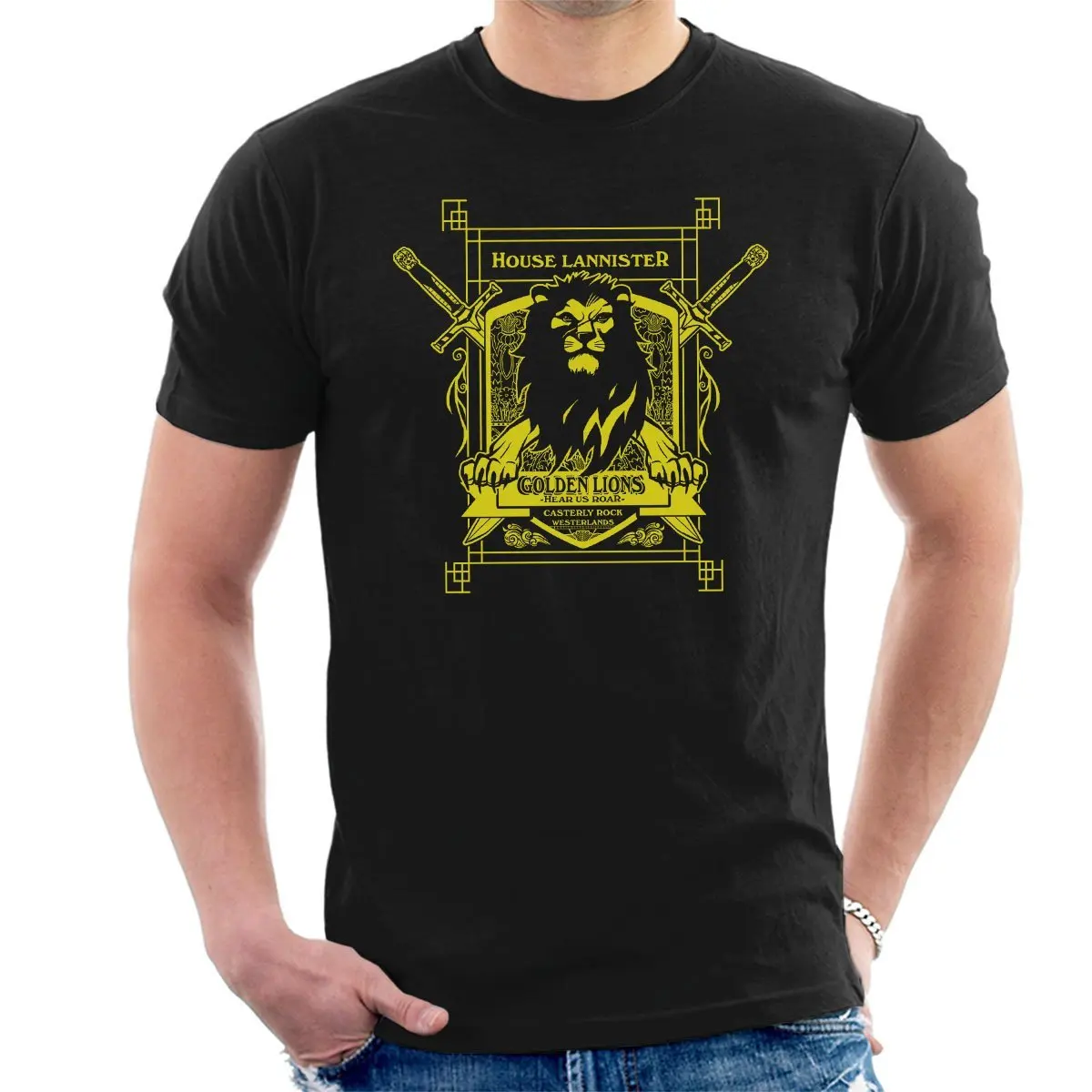 3D принт принц Футболка Игра престолов House Lannister Золотые Львы услышать нам рев Для