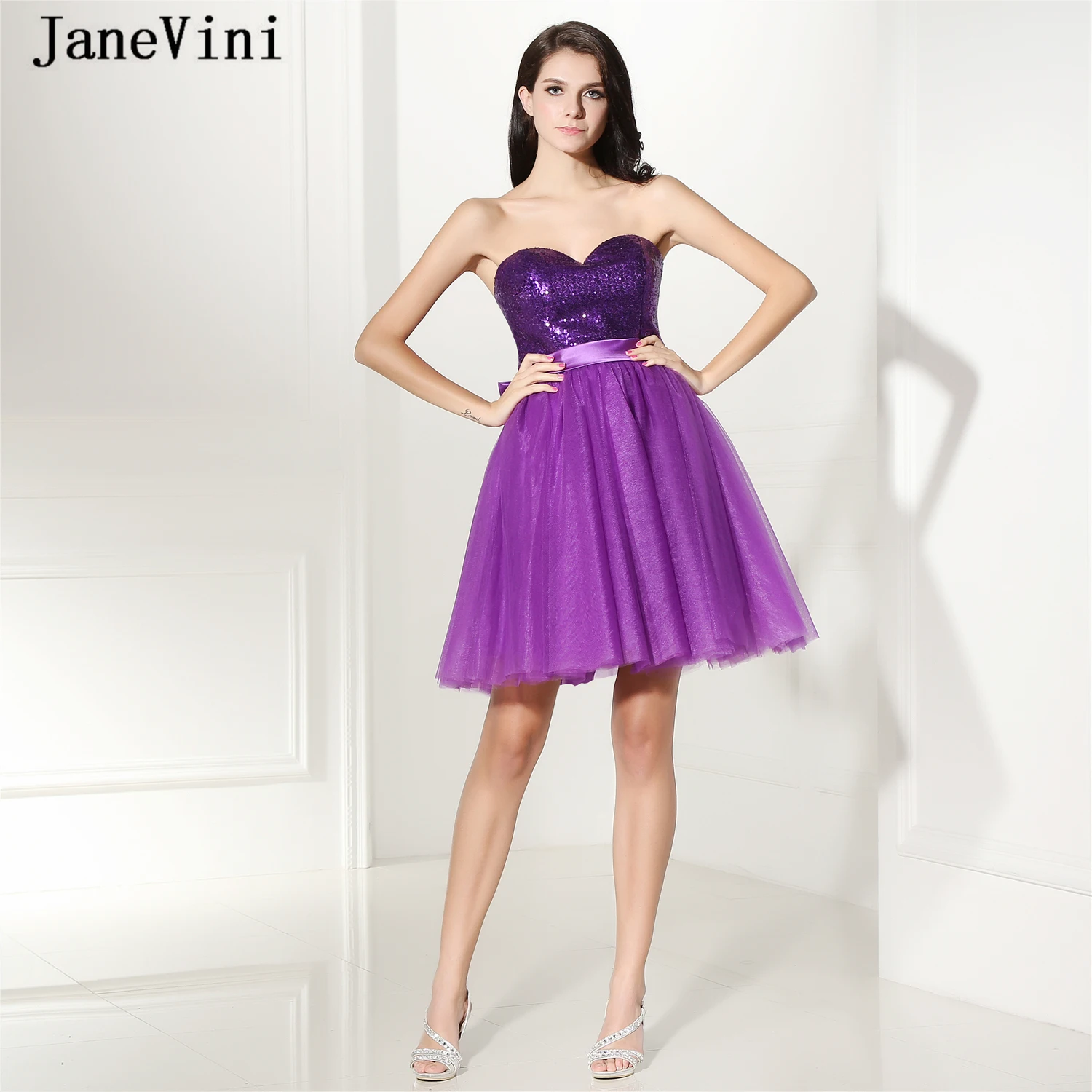 JaneVini элегантные трапециевидные короткие фиолетовые платья для встречи