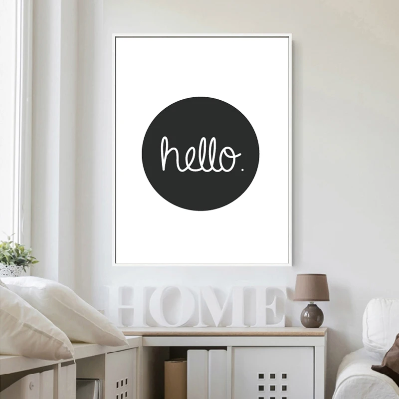 Современный мультфильм Hello черный белый домашний декор Детская комната холст