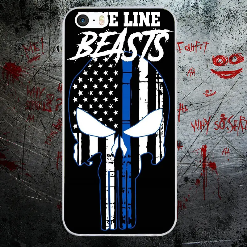 Thin Blue Line USA Flag Police Skull Soft Clear TPU Silicone Mobile Phone Cases for iPhone X 8 8Plus 6 6s 7 Plus SE 5 5S 5C 4 4S | Мобильные